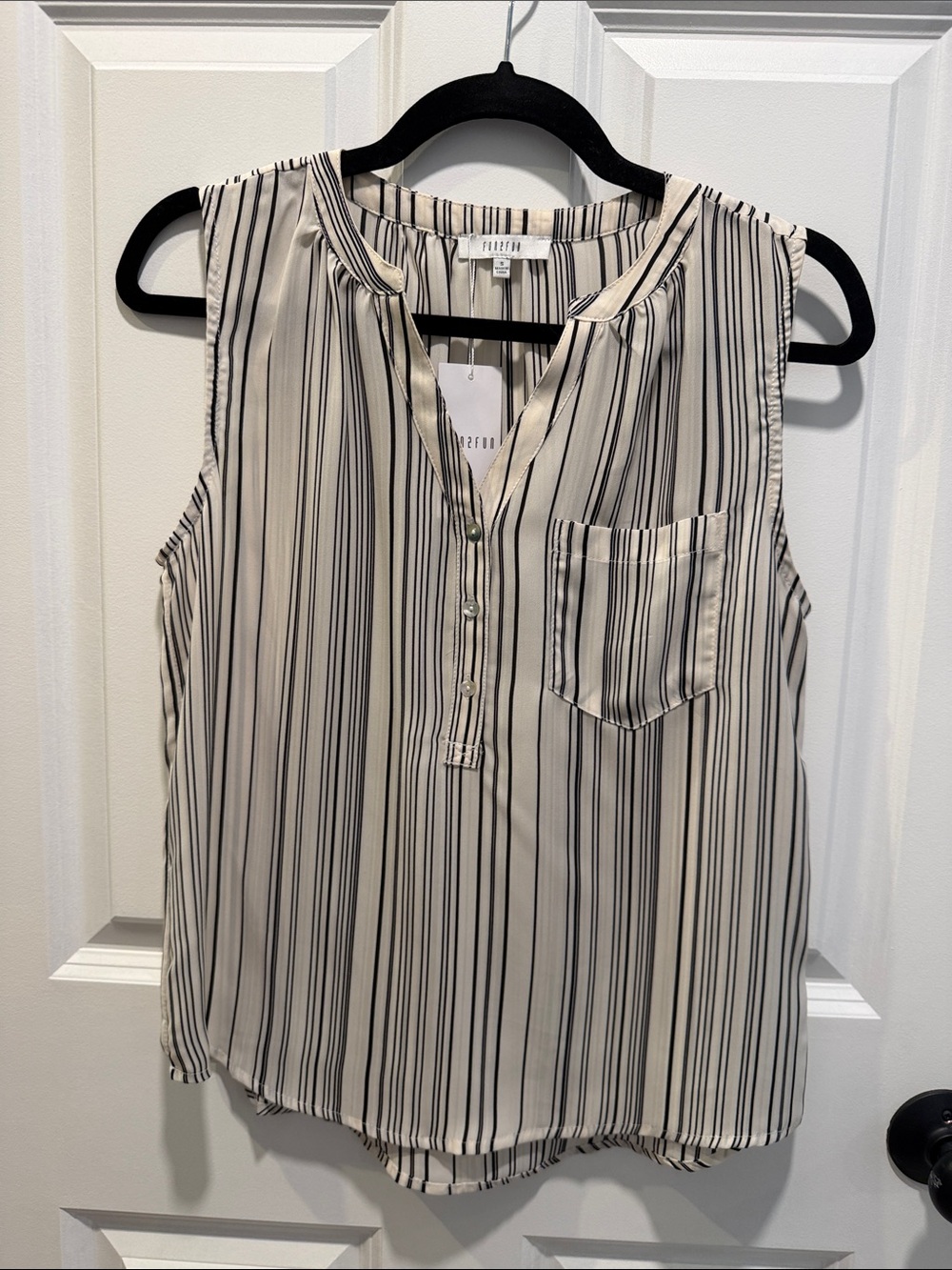 NWT Lush Cream and Black Striped Sleeveless Blouse